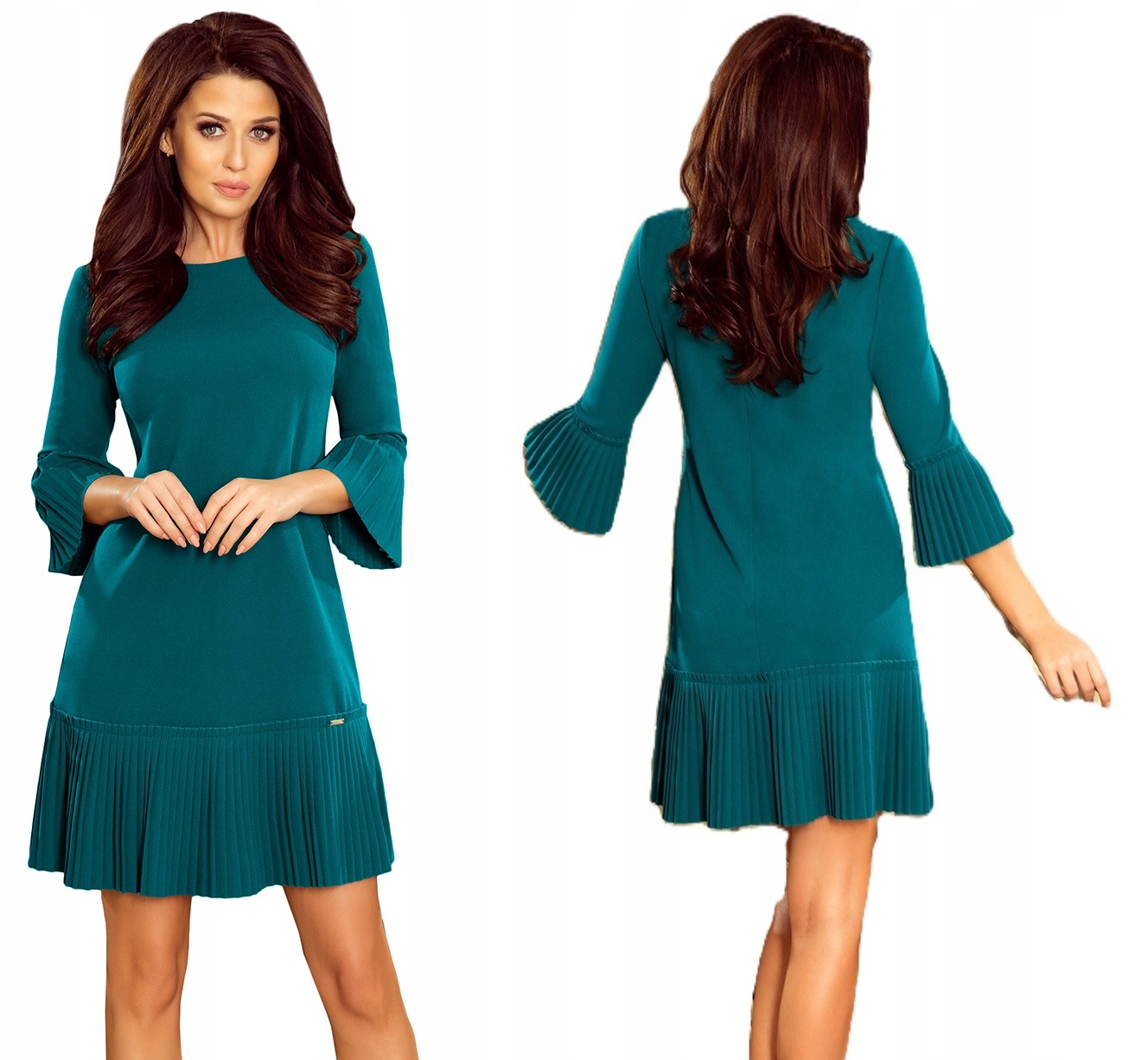 Trapézové Šaty S Plisovanými Rukávy A Spodním Dílem, Modrá Barva, Velikost XL