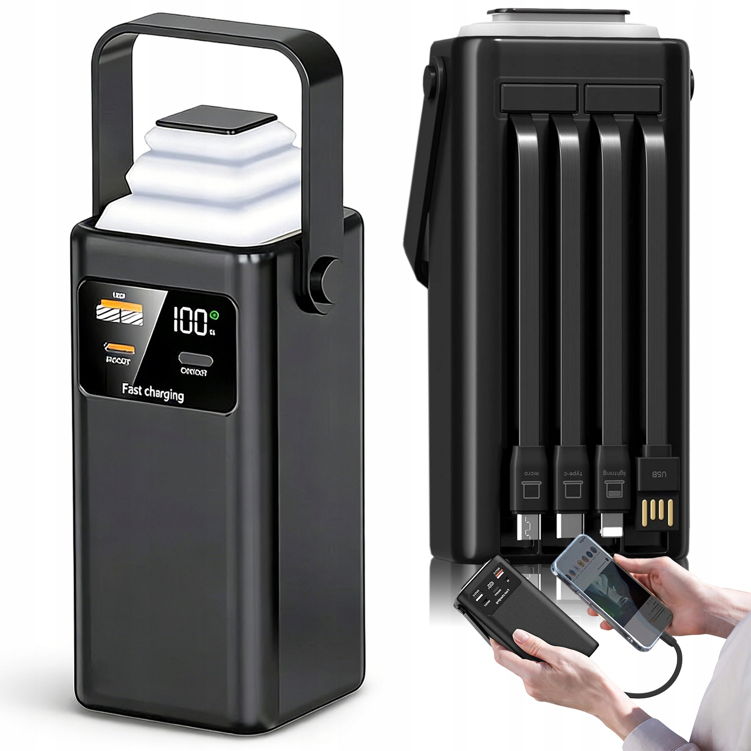 Powerbank 50000MAH 45W Z Wbudowanymi Kablami Ze Składaną Latarką Led