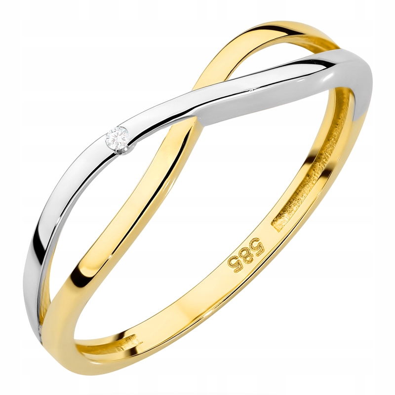 Zlatý Prstýnek Prsten ryzosti 585 Dvoubarevný Pletený s zirkonem vel. 15