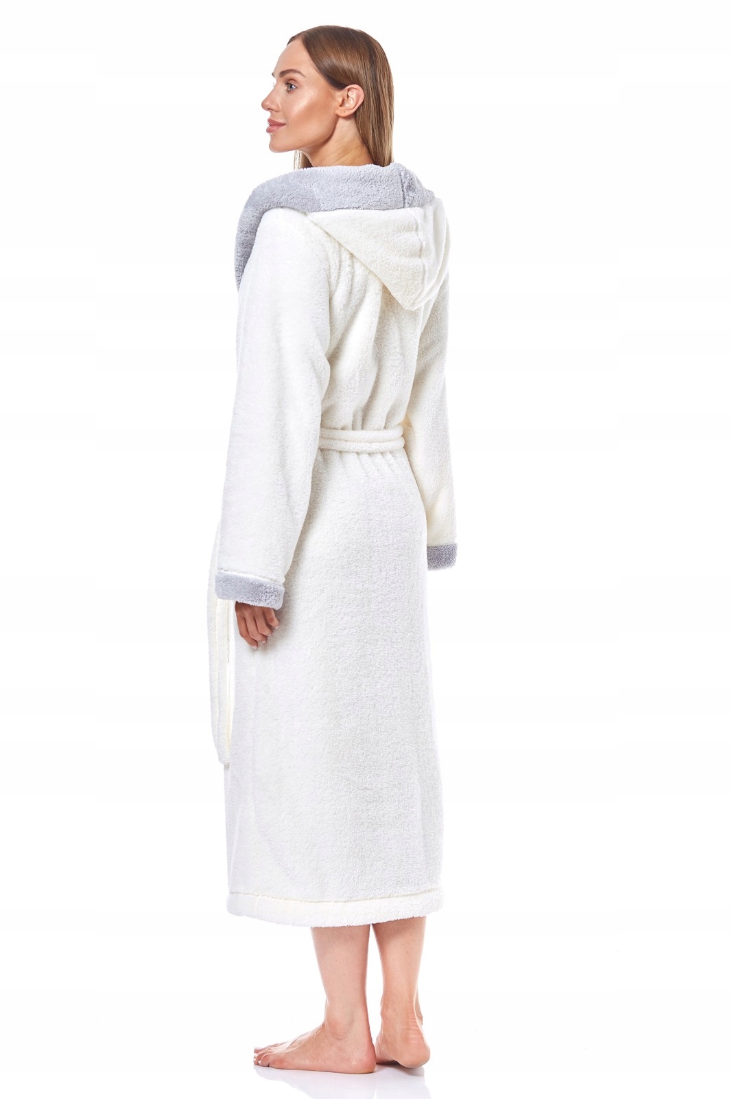 Długi CIEPŁY SZLAFROK DAMSKI SOFT L&L 19145 ecru XXL Odcień ecru