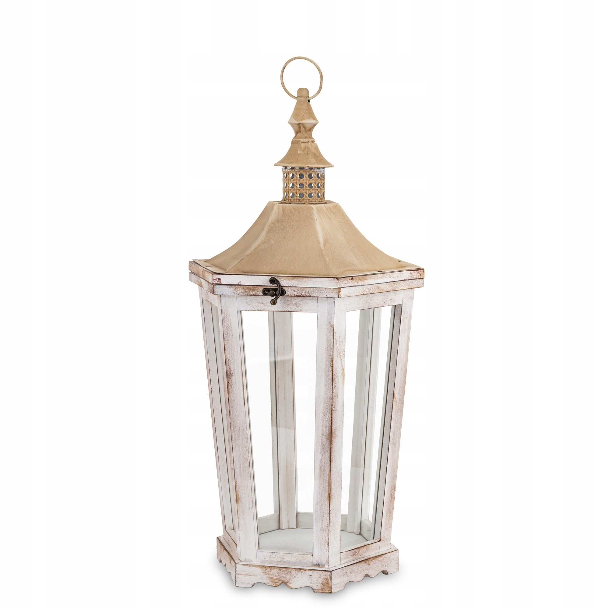 Lampion Dřevěná lucerna Bílá Hnědá Retro Stará Dekorace