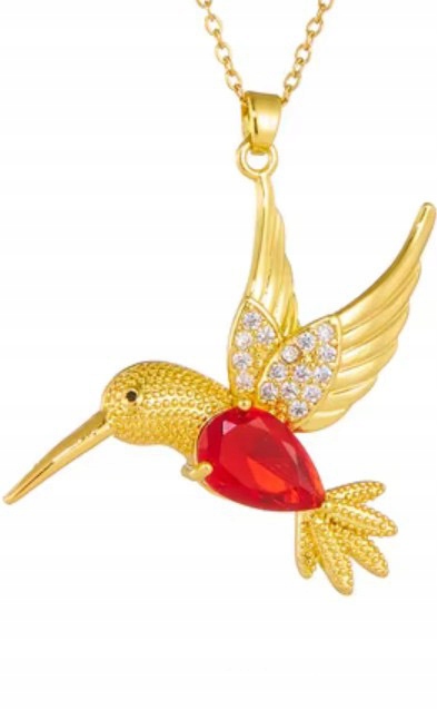 Zlatý náhrdelník s velkým kamenem Kolibřík Zirkon Ocel