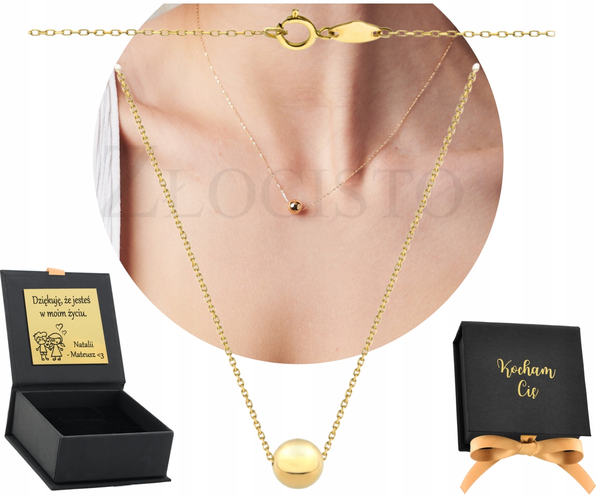 Zlatý náhrdelník s kuličkou Lehký 45 cm 585 Gravírování Dárek Celebrity