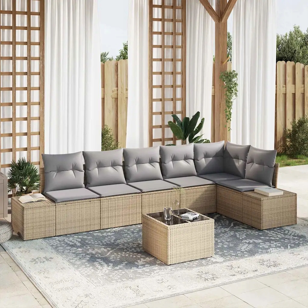 Sada zahradních pohovek 7 pcs béžová a šedá Poly ratan Béžová 3347090