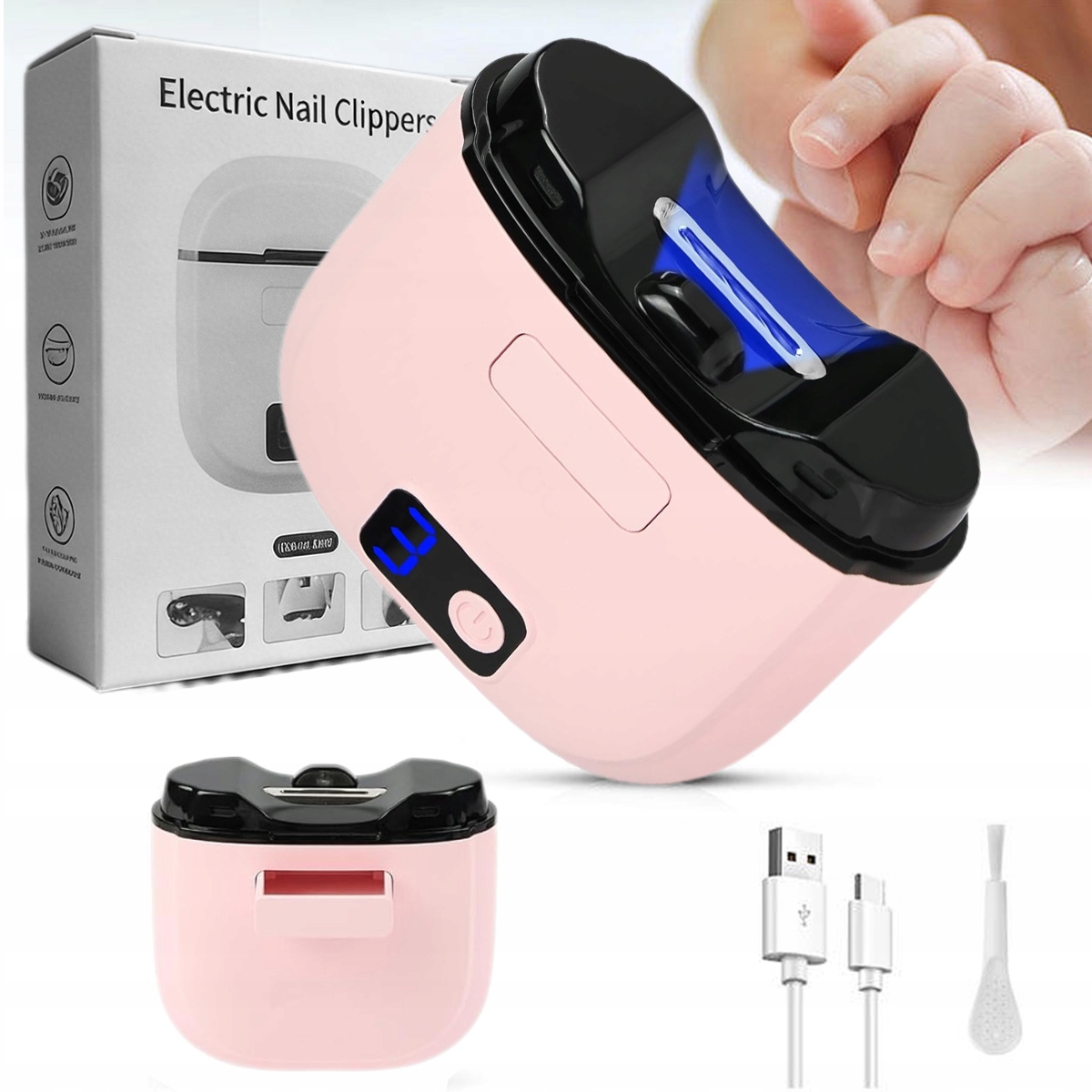 Zastřihovač Na Nehty Mini Elektrický Manikúra S Led Osvětlením