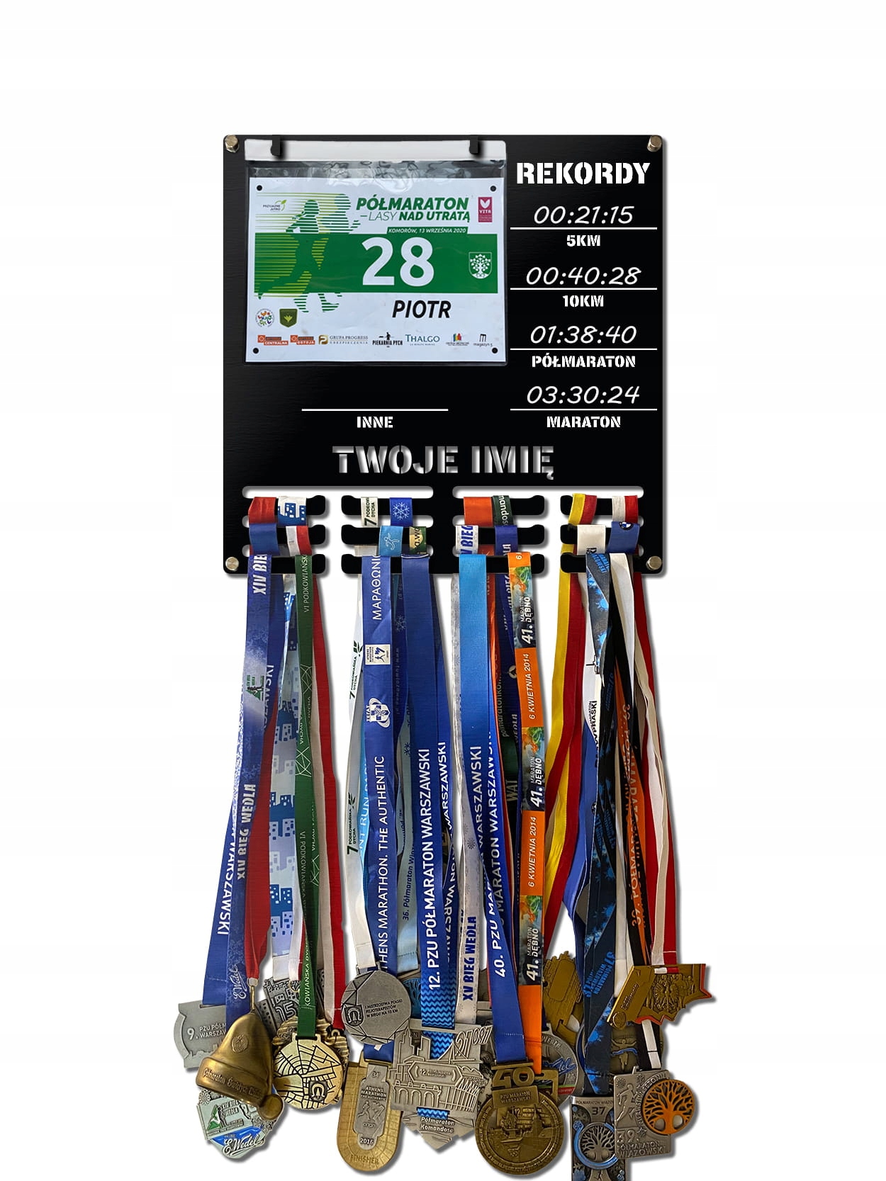 Wieszak na medale i numery startowe Rekordy Biegowe Run twoje imię 334.1