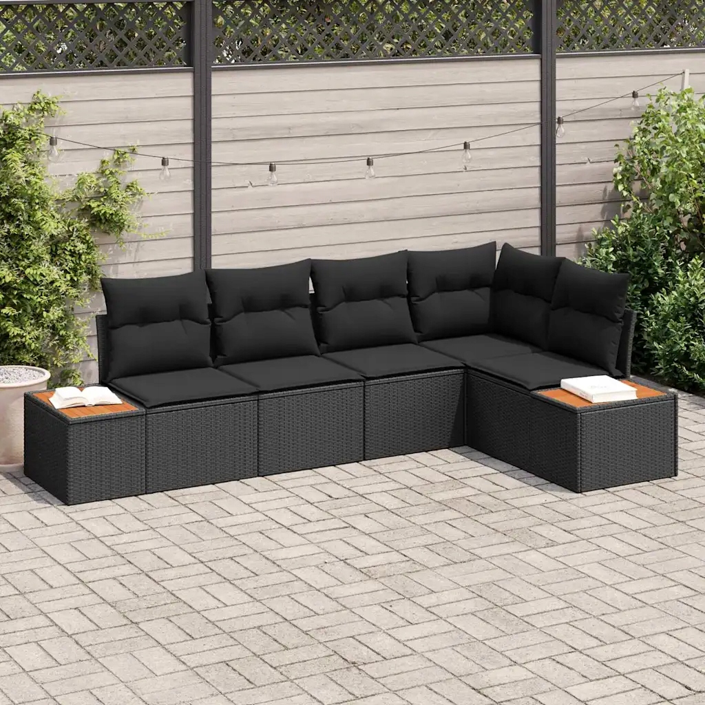 Sestava modulárních zahradních pohovek, polyratan, černá, 85 cm