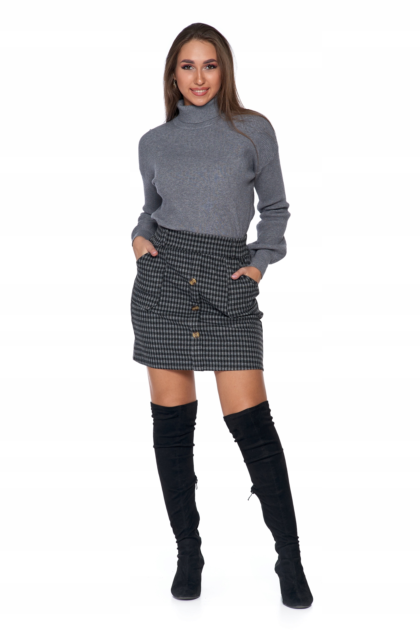 

Sweter damski golf prążkowany grafitowy XL
