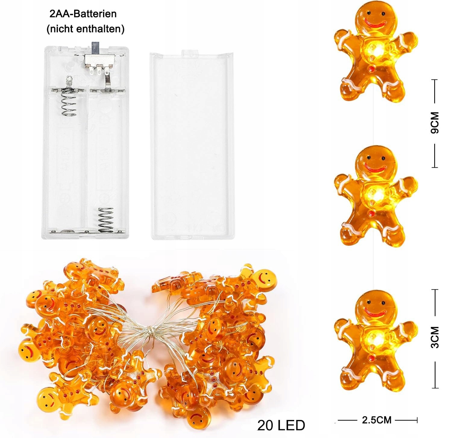 Kurtyna Świetlna Świąteczna Do Okna Balkonu 2m 20 LED Piernik KIIMIIPA — miniatura 2