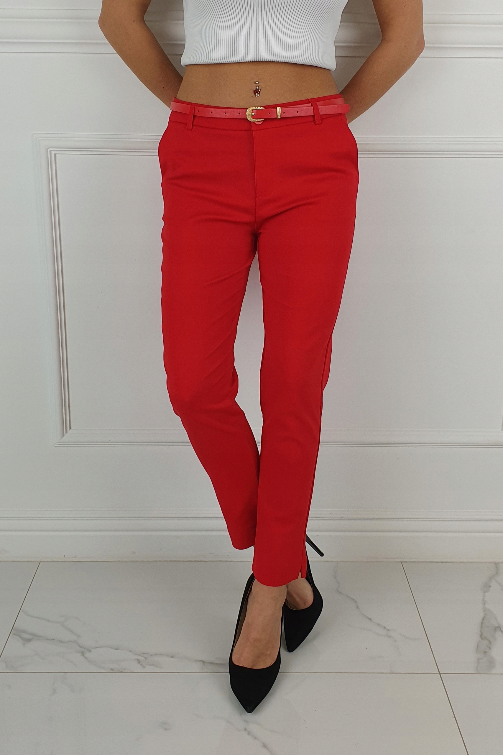 #ELEGANCKIE SPODNIE DAMSKIE CYGARETKI Freesia 7/8# Stan (wysokość w pasie) średni