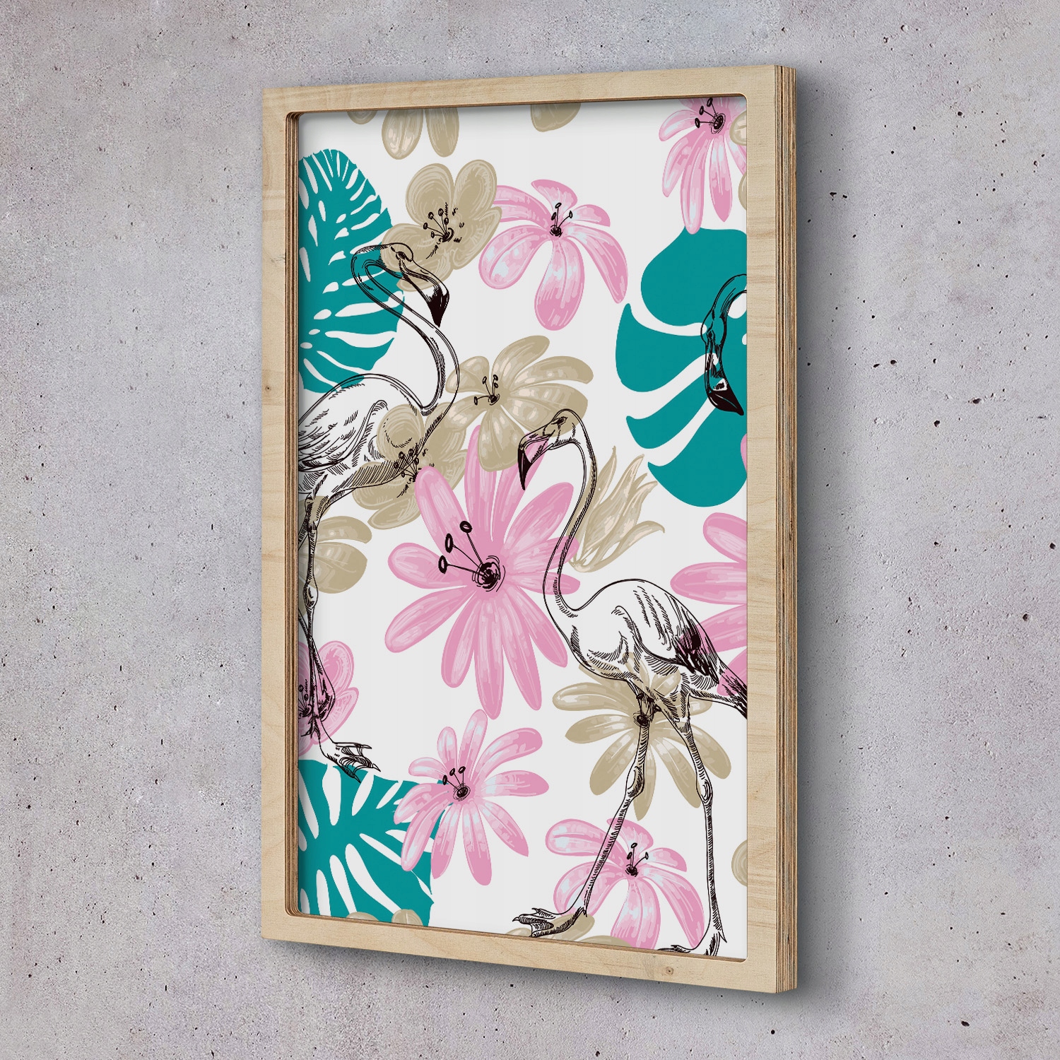 Obraz s rámem Eko Plameňáci květiny vzor 40x60 cm