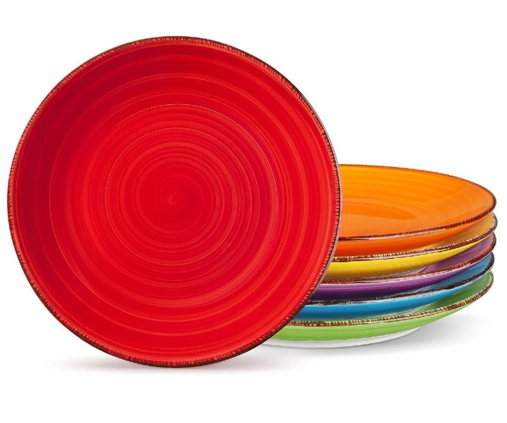 Talerze deserowe Rainbow wielokolorowy okrągły 19cm kamionka 6 sztuk