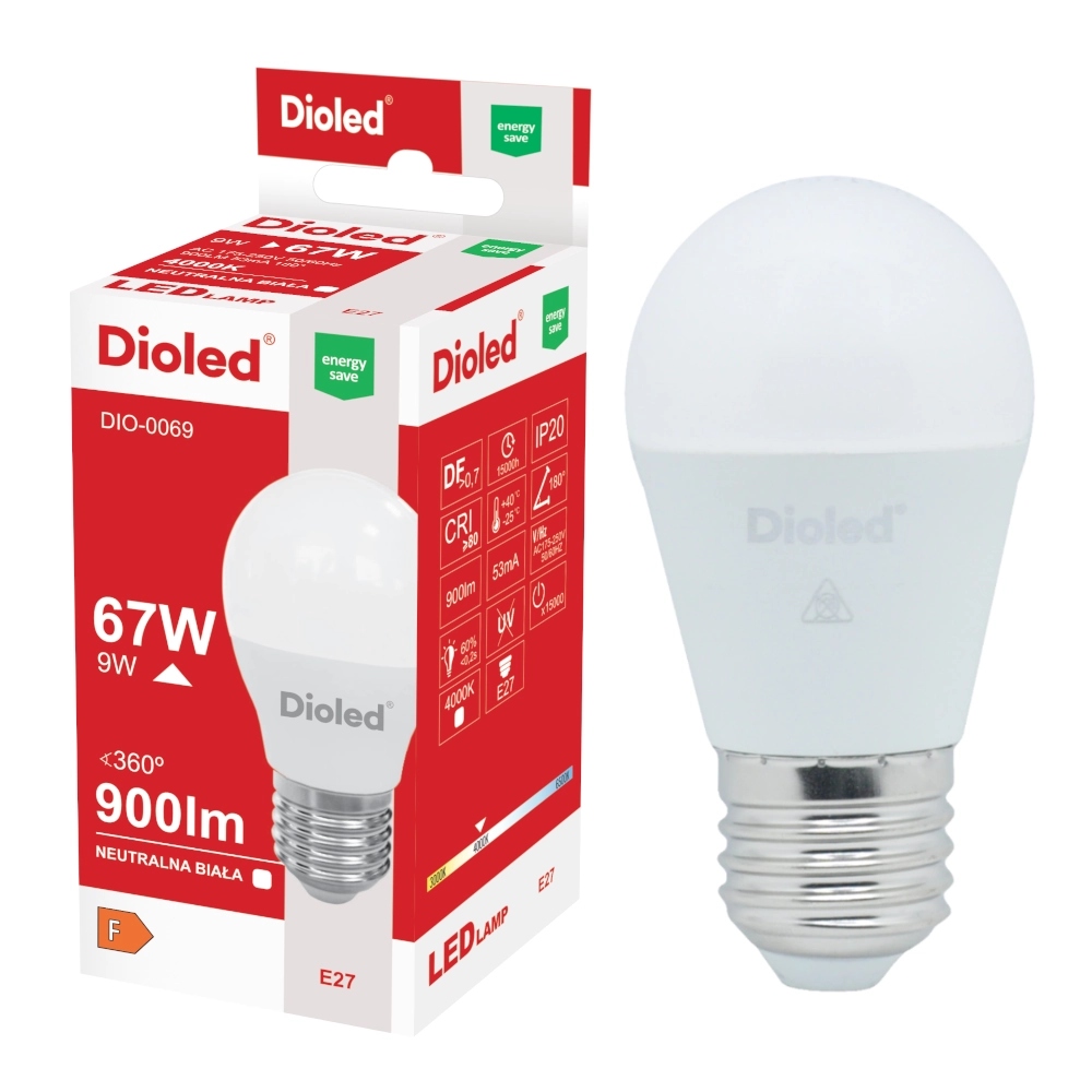 

Żarówka Led kulka E27 9W barwa neutralna 900lm