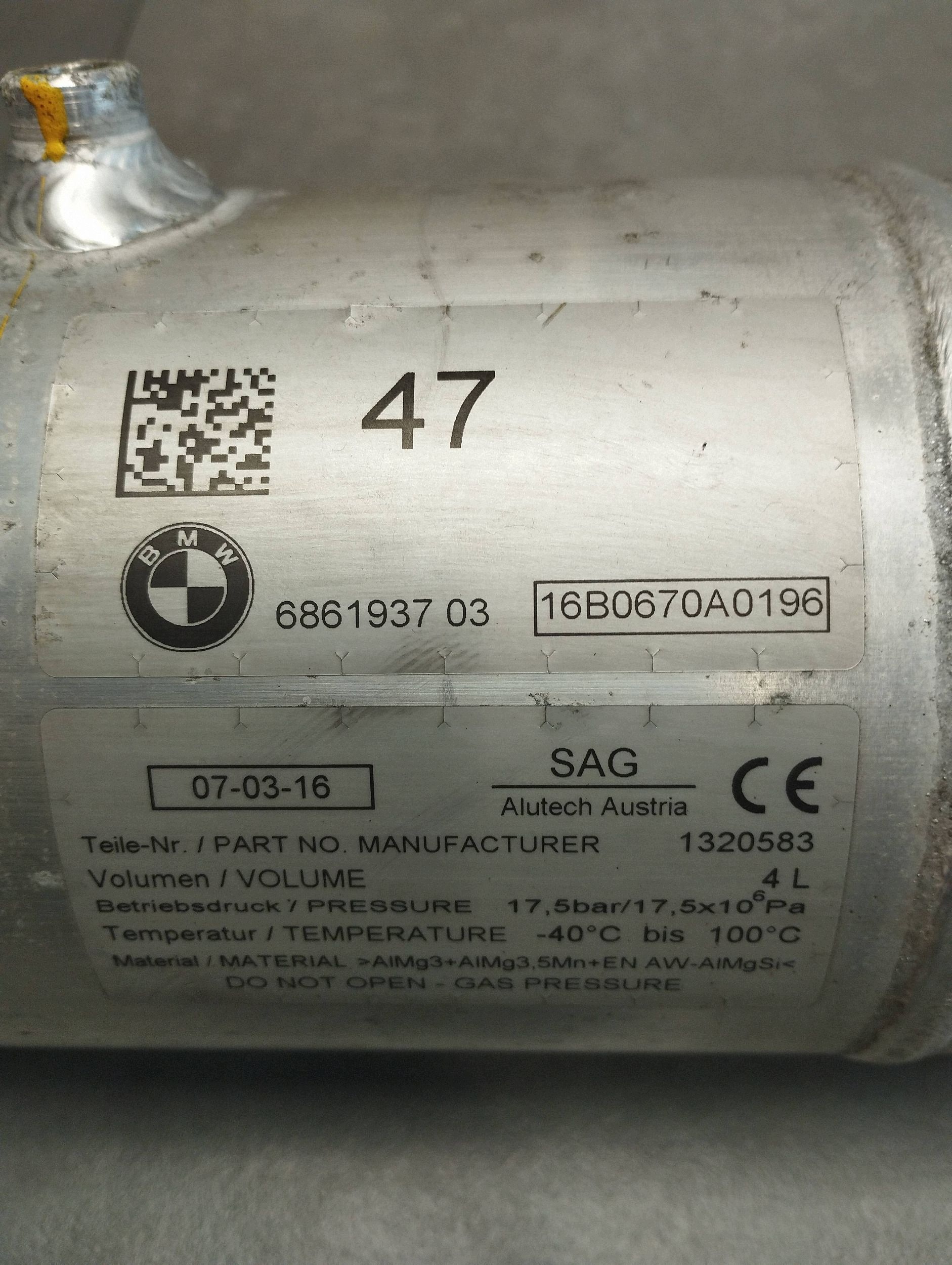 BMW 7 G11 serbatoio pressione 6861937
