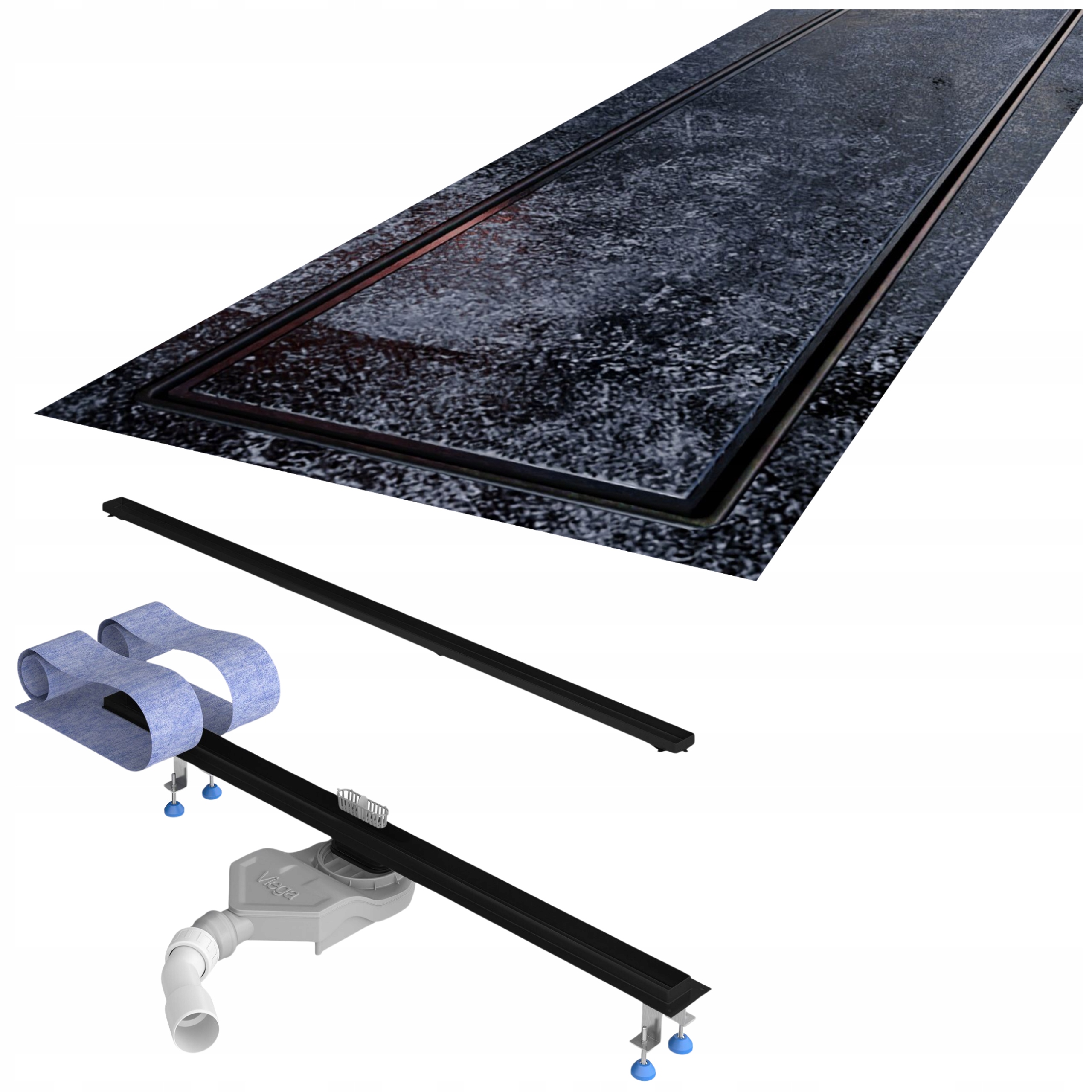 Lineárny odtok 100 cm čierny nízky pod dosku sifón Viega Waterway Slim