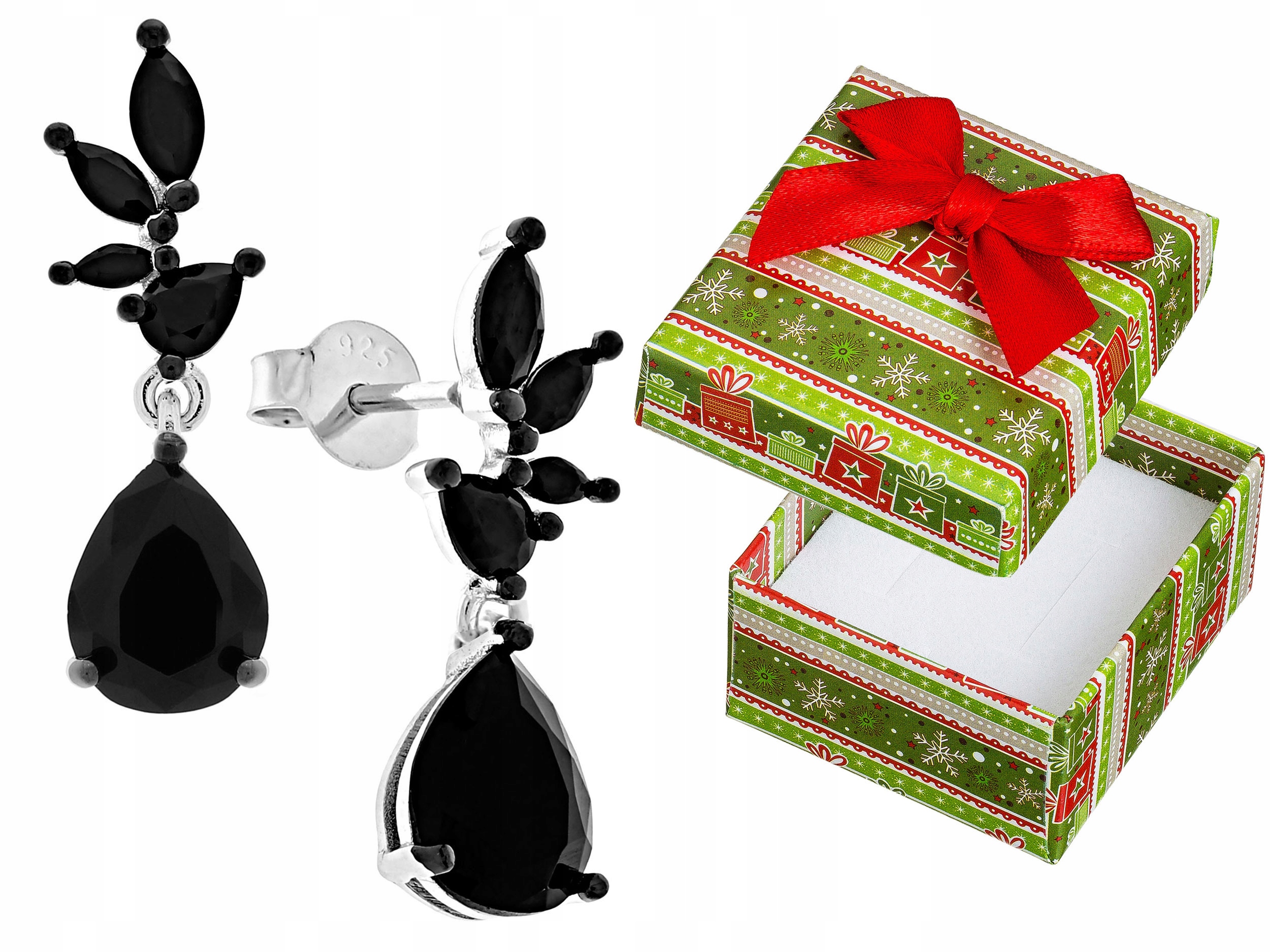 Stříbrné Náušnice Závěsné černé šroubky s rhodiovanými zirkony 925