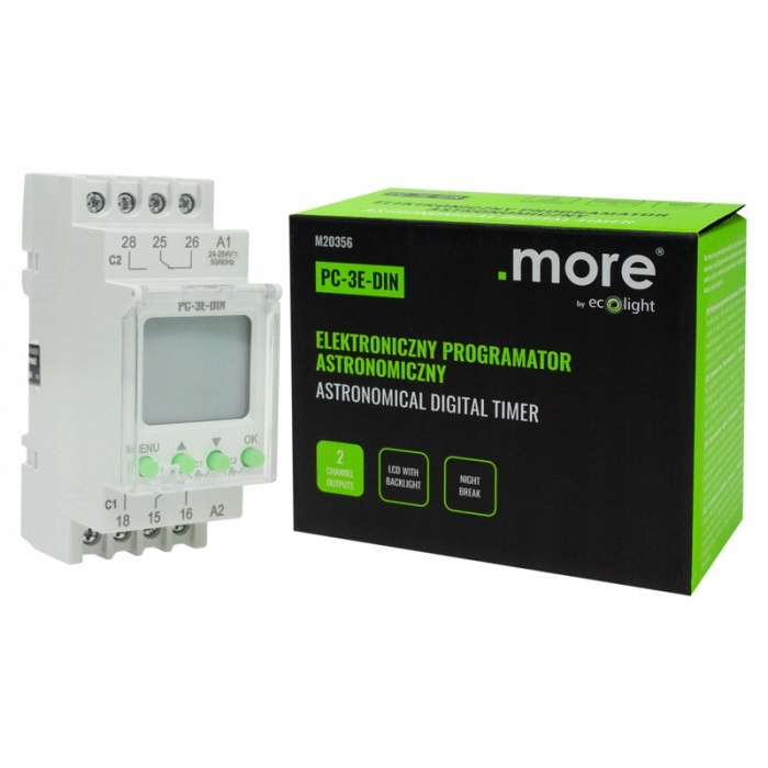 Astronomický programátor na lištu 3600W 16A 230V Ac 16 programů Din