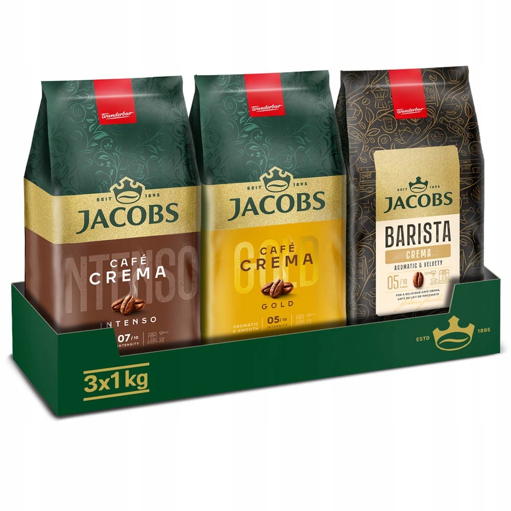 Kawa ziarnista Jacobs Crema, Crema Intenso, Barista Crema 3x 1kg