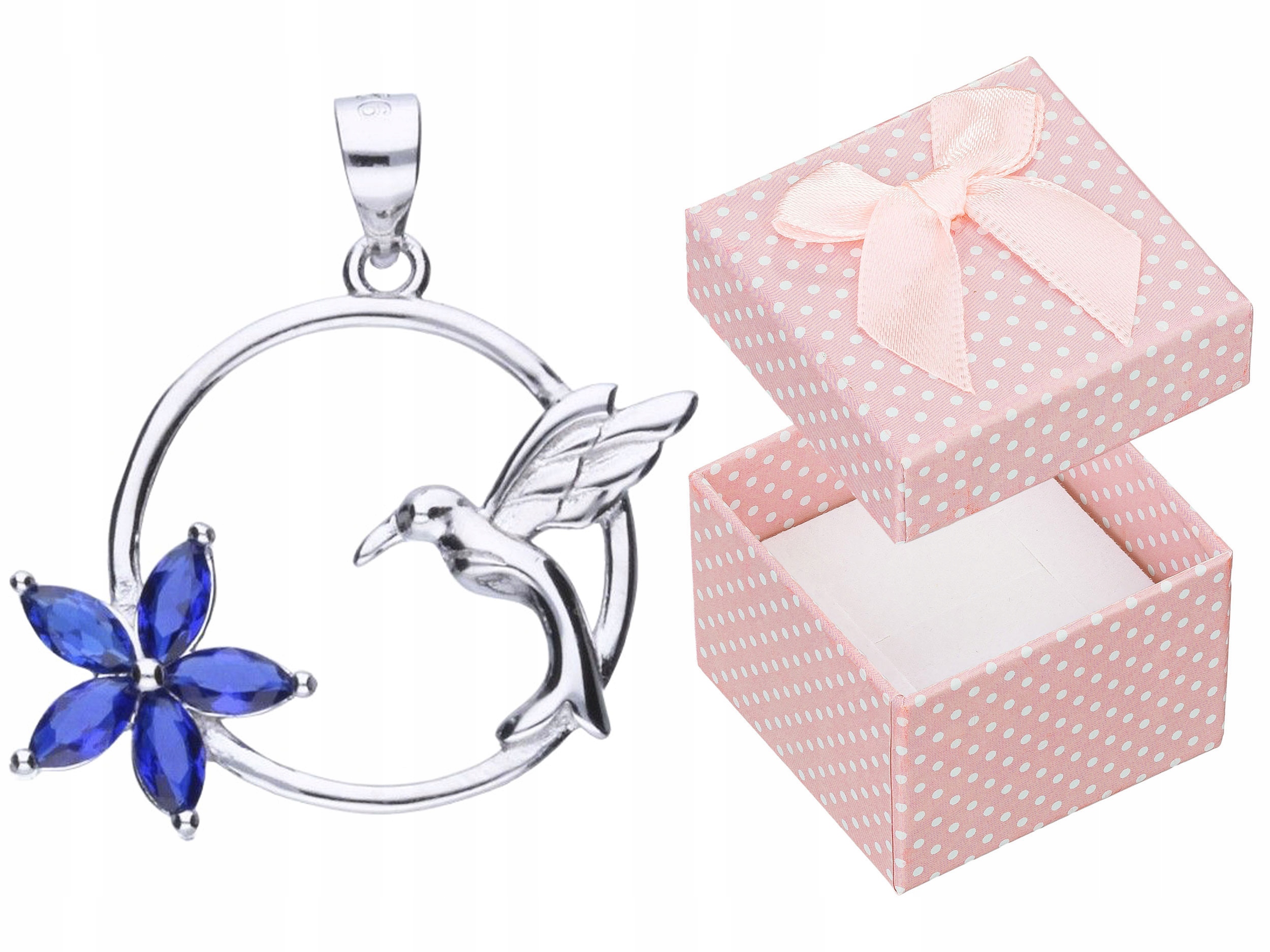 Stříbrný Přívěsek Kolečko s zirkony Rhodiovaný přívěsek Kolibřík Květina Stříbro