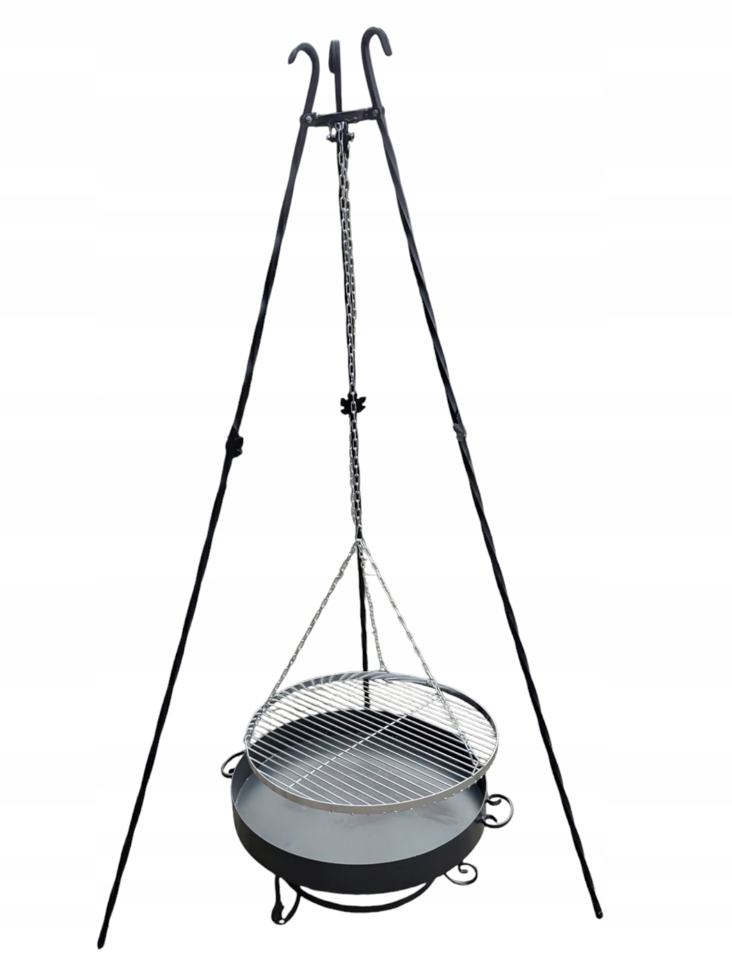 Grill Ogrodowy Trójnóg Kuty Grill 80 CM Z Paleniskiem I Ruszt Z Łańcuchami