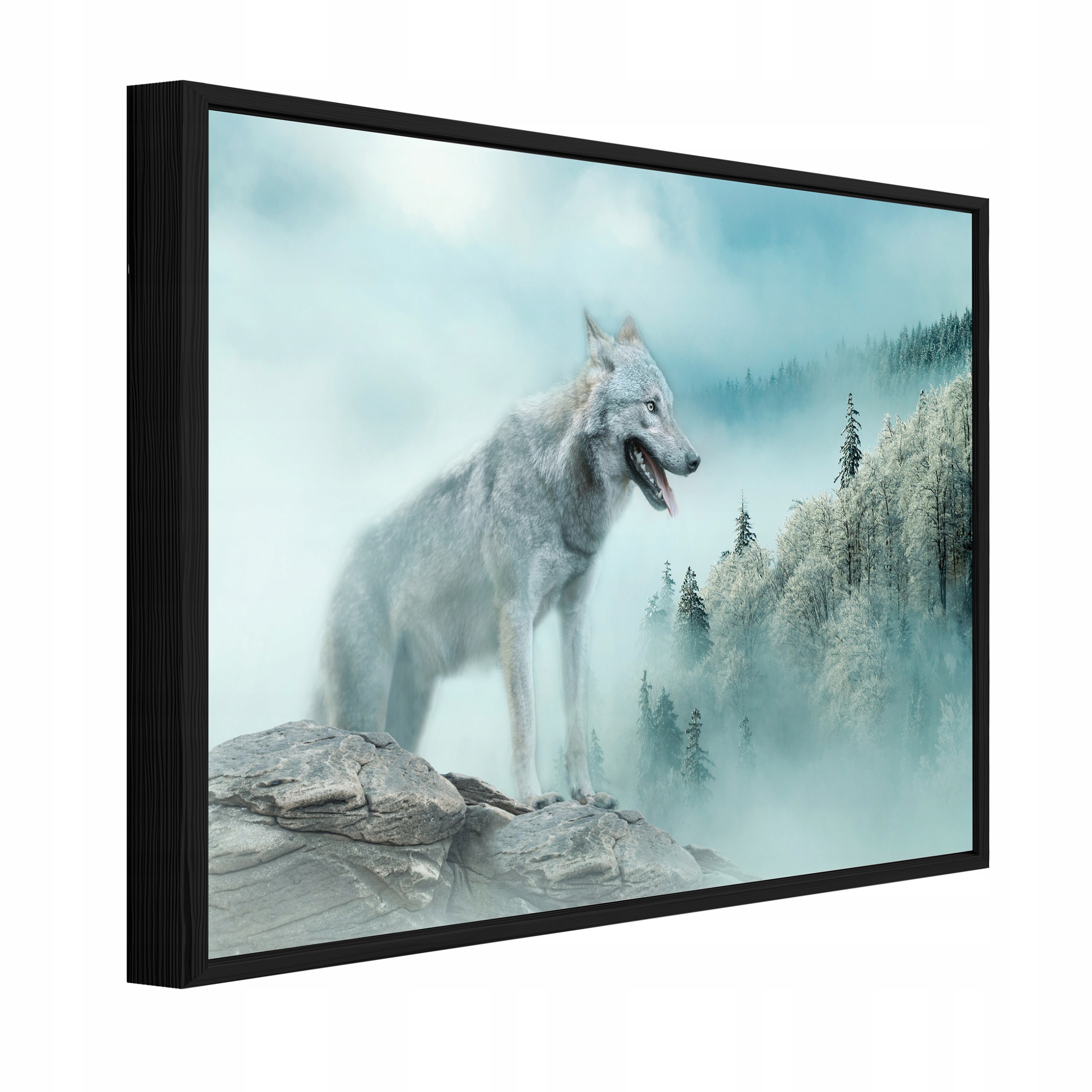 Obraz V Černém Rámu Na Plátně Vlk Les Mlha Obývací Pokoj Ložnice 60x40