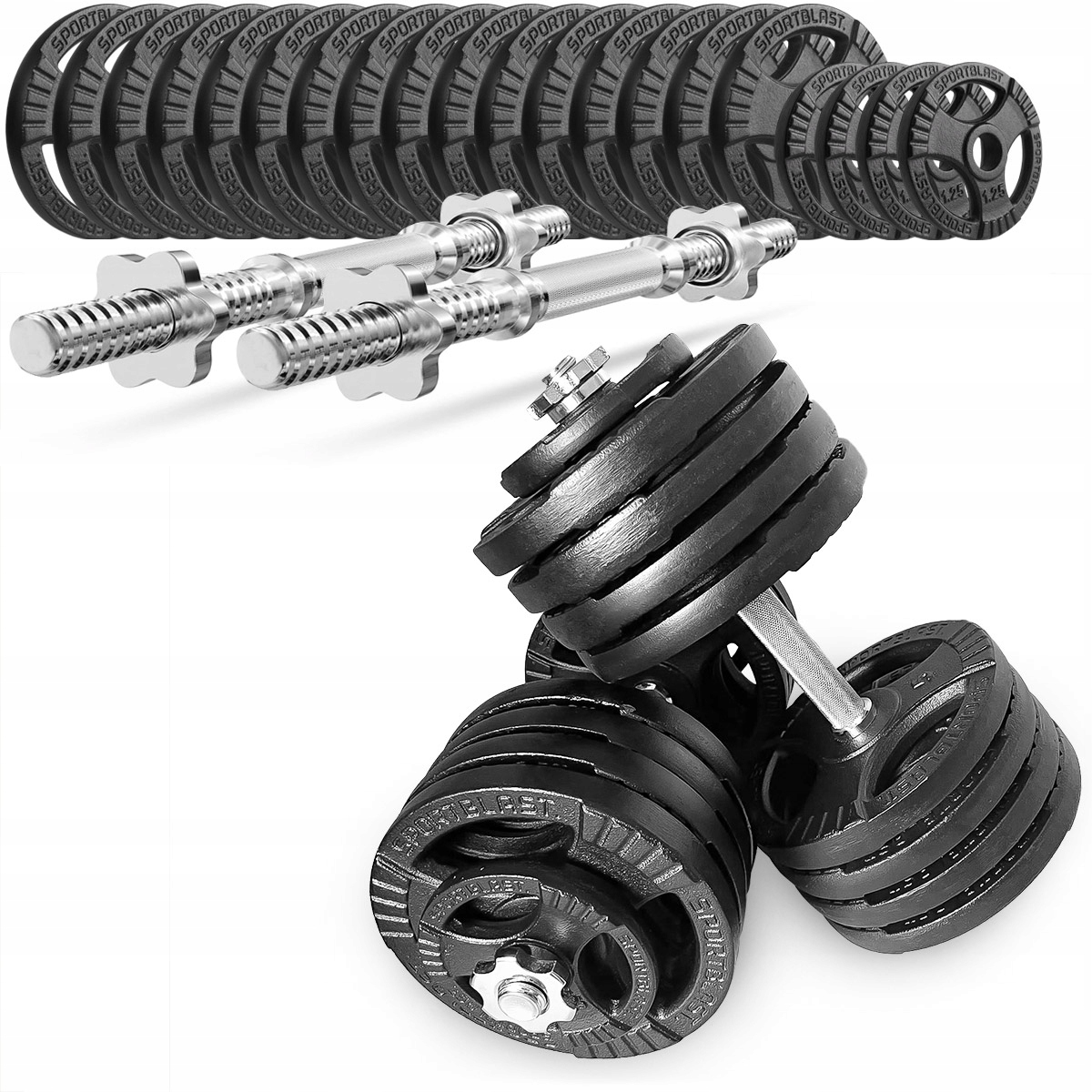 Hantle żeliwne regulowane 2x45kg kierownice gryfy zestaw do treningu 90kg