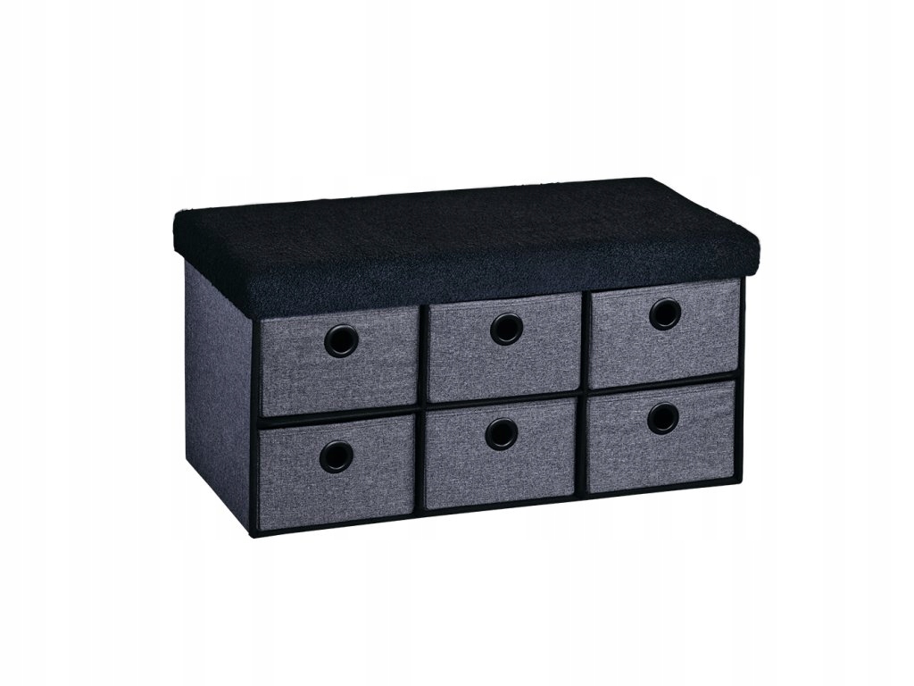 Sedátko do předsíně z imitace lnu, 6 zásuvek, šedé