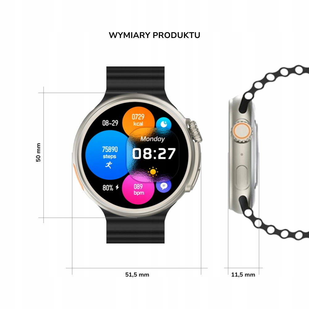 Smartwatch Zegarek Metal AMOLED menu PL Rozmowy EKG Android iOS + 2 paski Obsługa ładowania bezprzewodowego tak