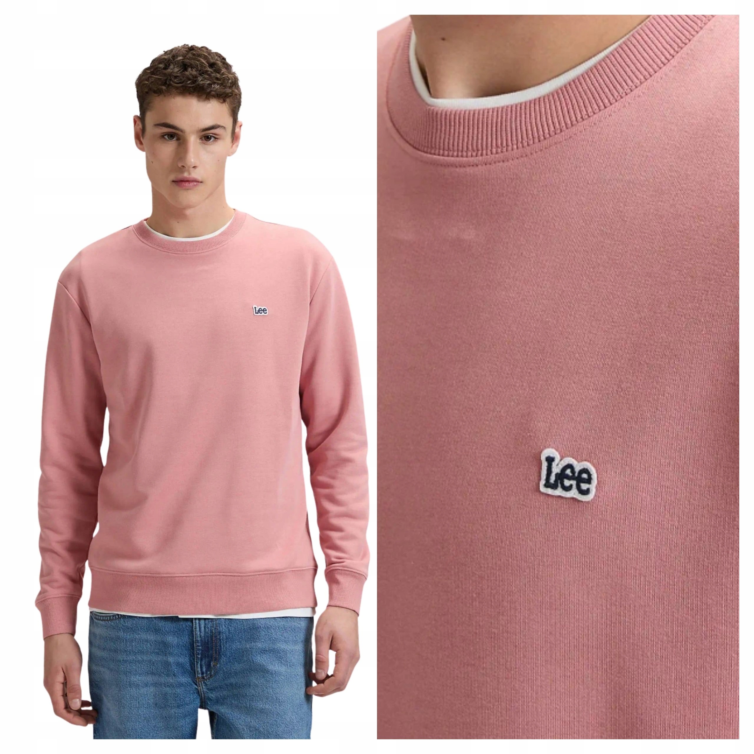 Pánská Mikina Lee Patch Crew Sws Růžová Bavlněná Regular Fit s logem XXL