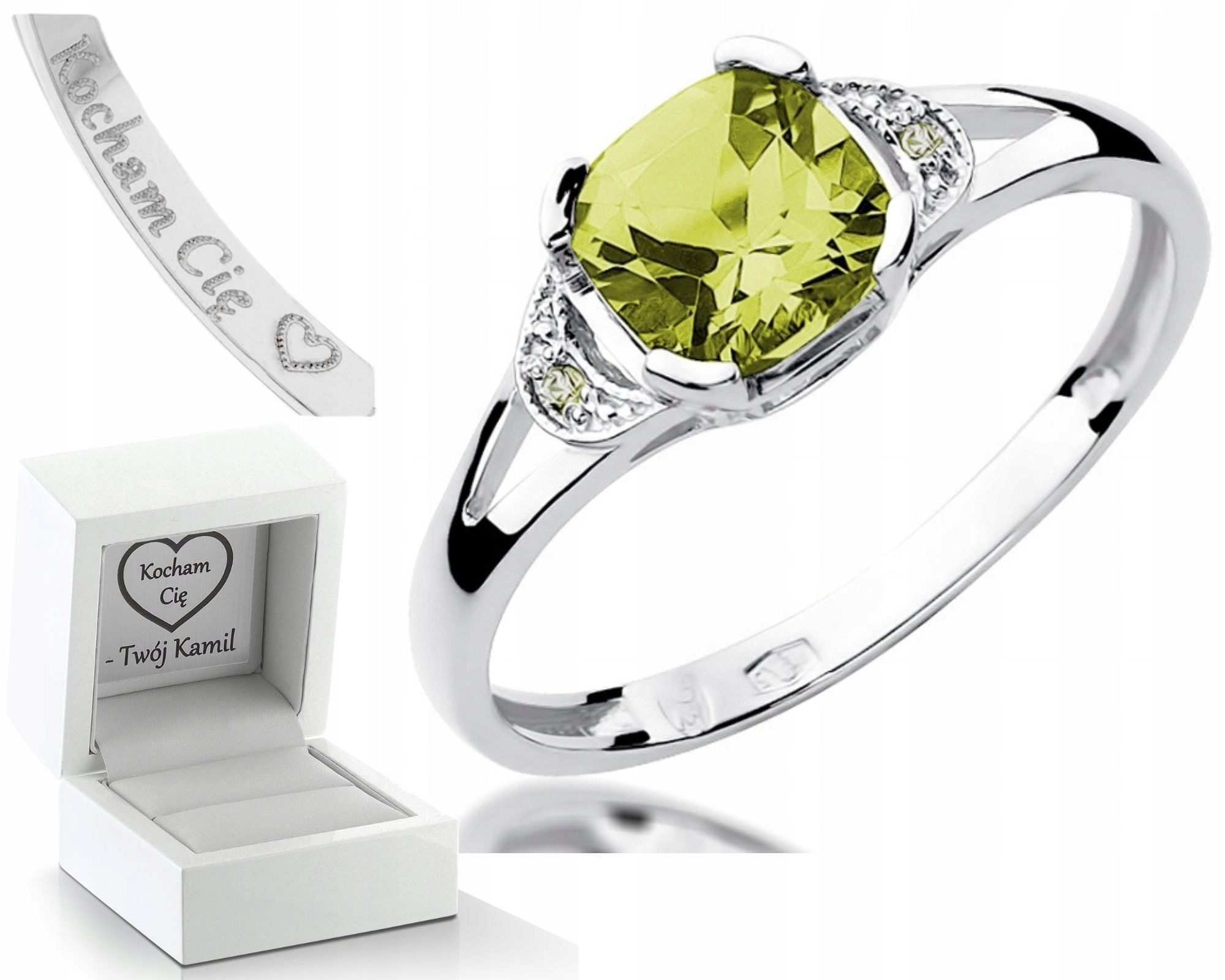 Zlatý Prstýnek Olivín Bílé Zlato Gravírování Bonus