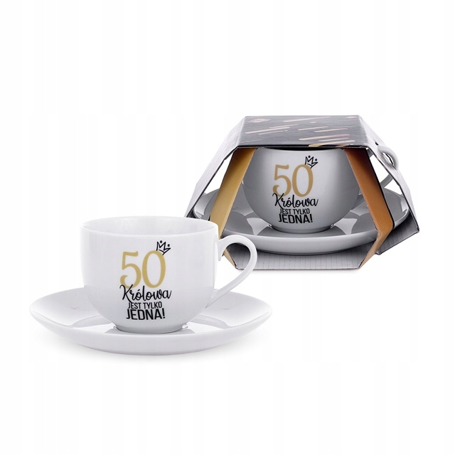 

Zestaw, Filiżanka Spodek na 50 urodziny Kobiety