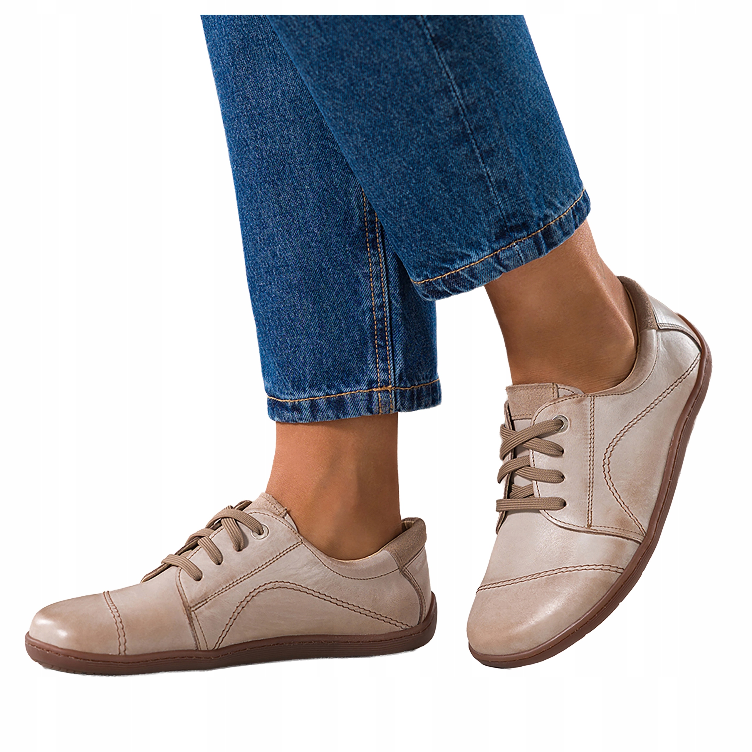 Polobotky Béžové Dámské Barefoot Kožené Šněrovací Elastické Modní vel. 40