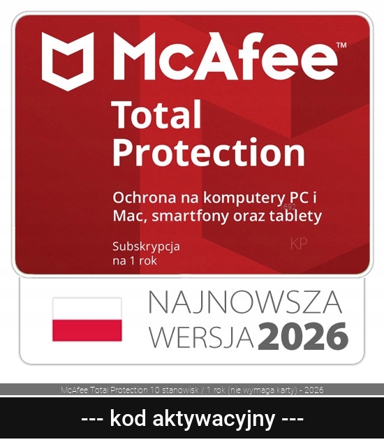 McAfee Total Protection 2026 nie wymaga karty 10 st. / 12 miesięcy ESD