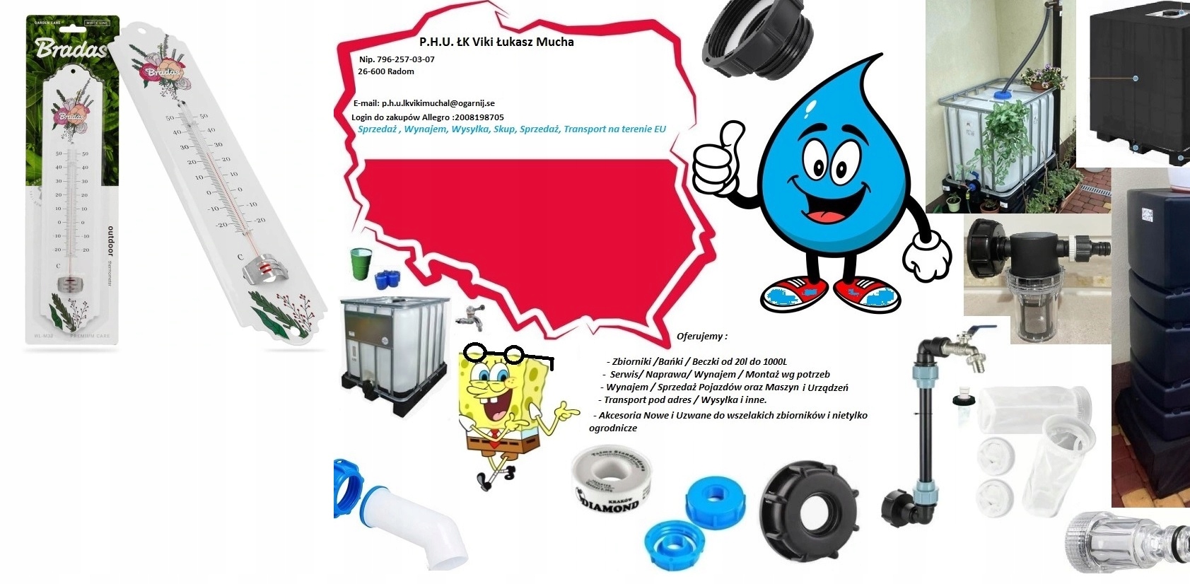 Termometr Bradas 30cm biały metalowy