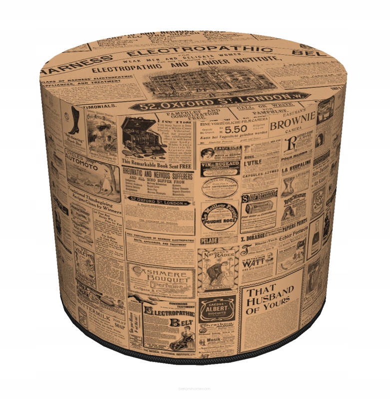 Taburet Bertoni lehká, stabilní s potiskem válcového taburetu, vzor Newspaper