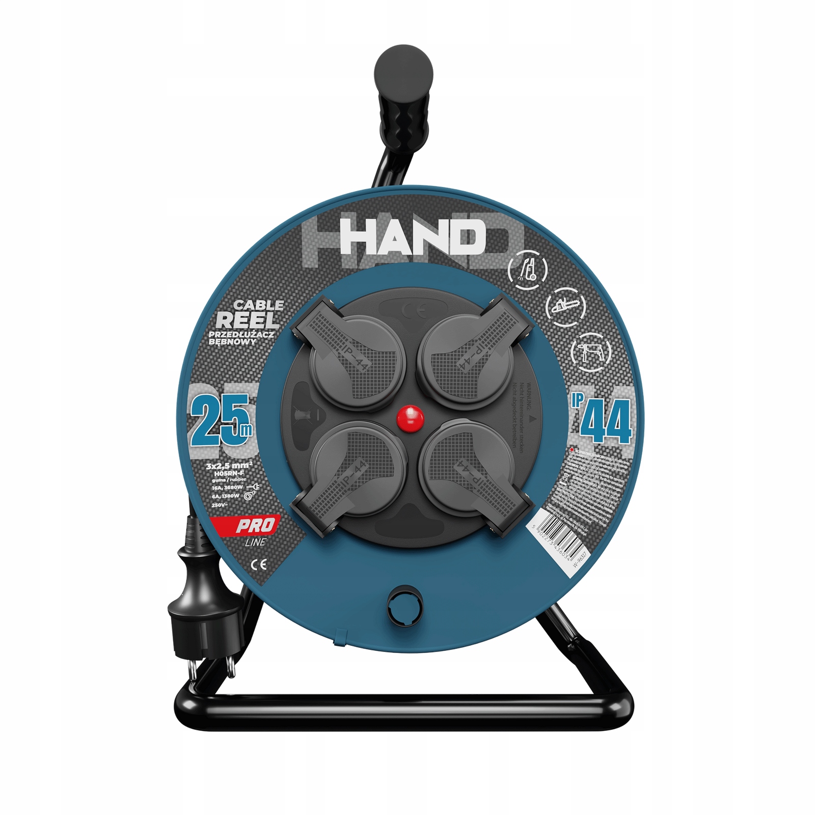 Predlžovací Kábel bubnový Hand Pro 25 m 4x Zásuvky 230 V IP44 H05RN-F 3x2,5 mm²