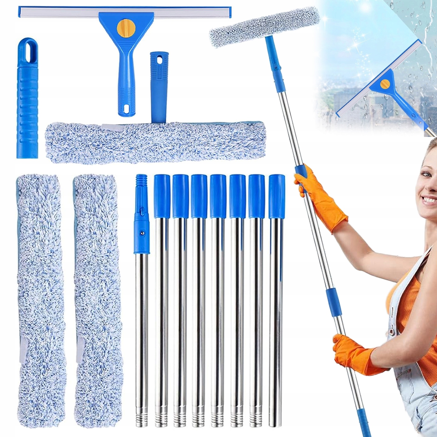 Myjka Długa Do Mycia Okien Szyb Ściagaczka Teleskopowy Kij Z Rączką