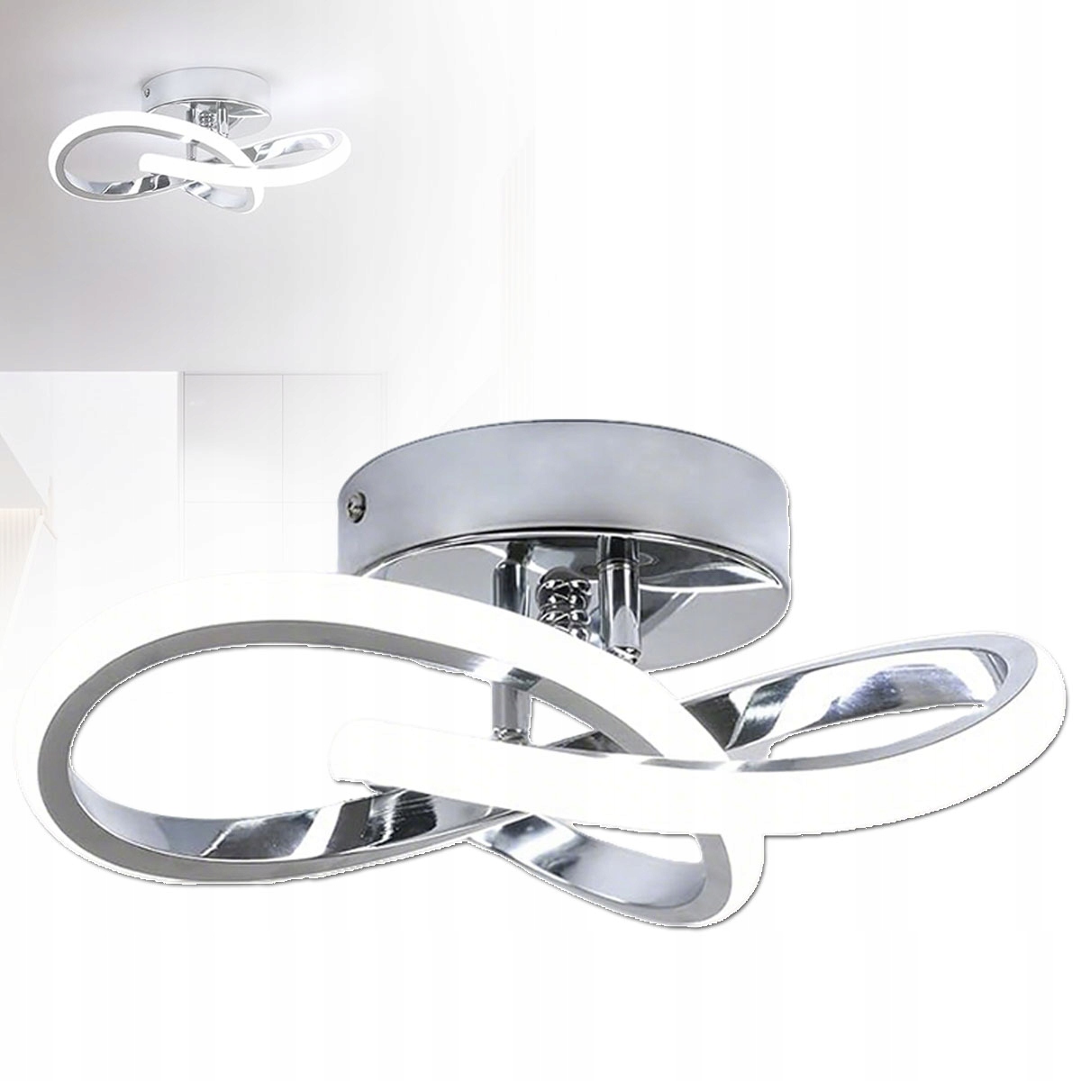 Lampa Sufitowa Wisząca Led 30W Żyrandol Nowoczesny Srebrny Do Salonu 6000K