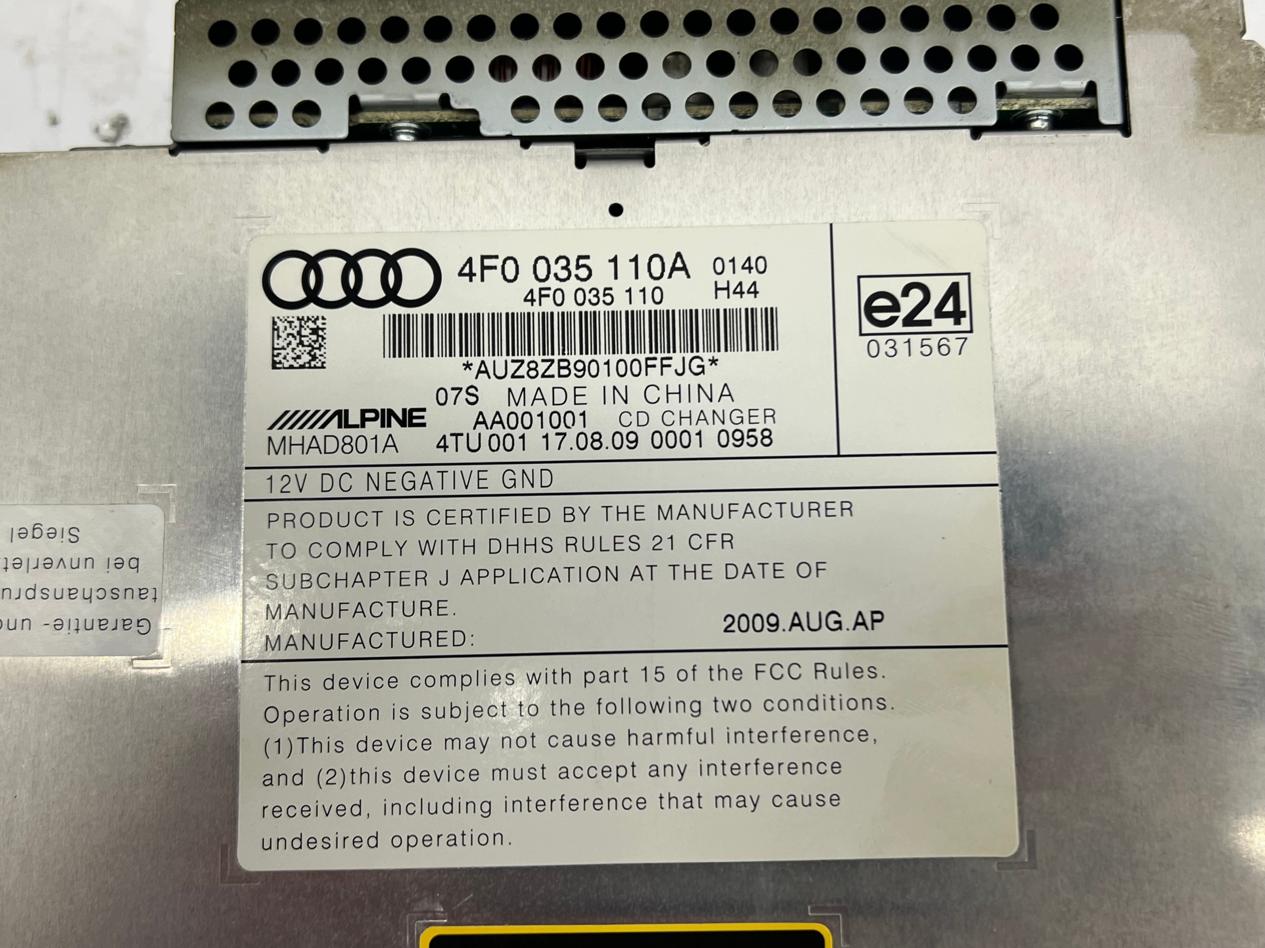 changer PLYT CD 4F0035110A AUDI A6 C6 LIFT 08-11