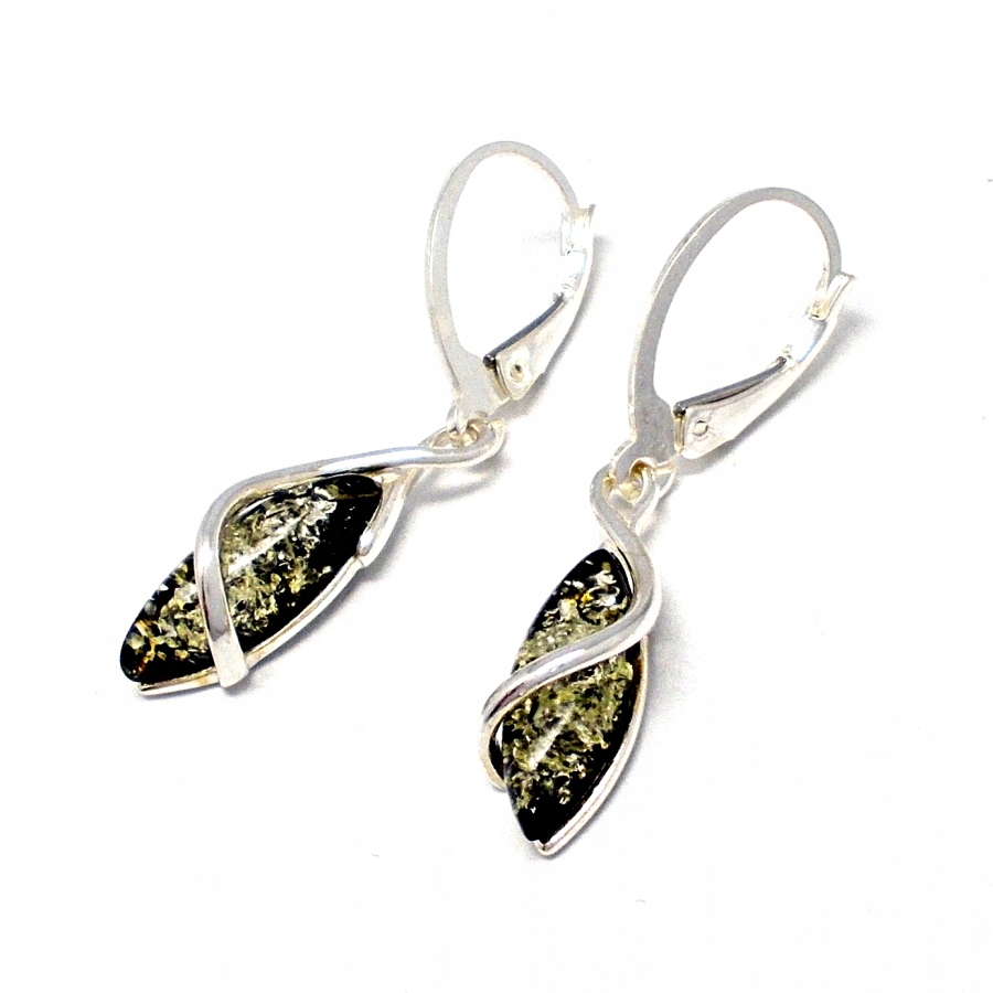 

Srebrne Kolczyki Z Zielonym Bursztynem