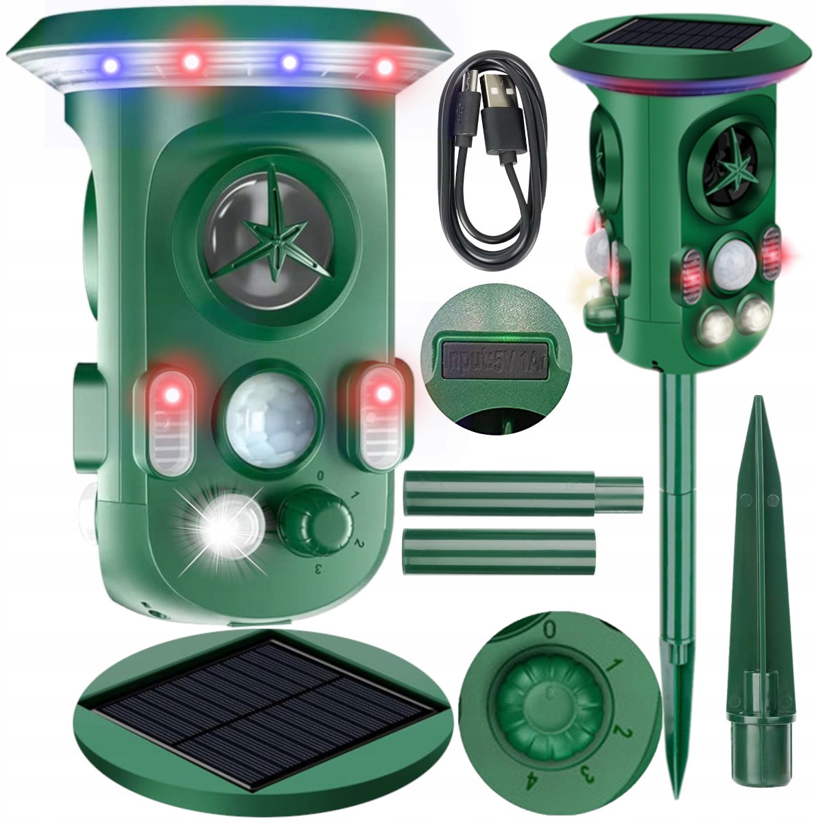 Solární odpuzovač pro psy Kočky Divoká zvířata 360st. Nabíjecí kabel