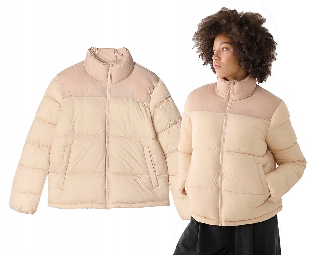 Dámská prošívaná péřová bunda 4F na zimu teplá F469 83S béžová Xs