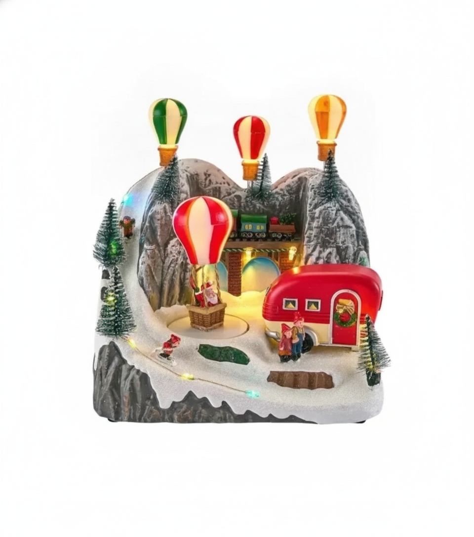 Vánoční animovaná Led vesnička 25 cm, baterie/USB