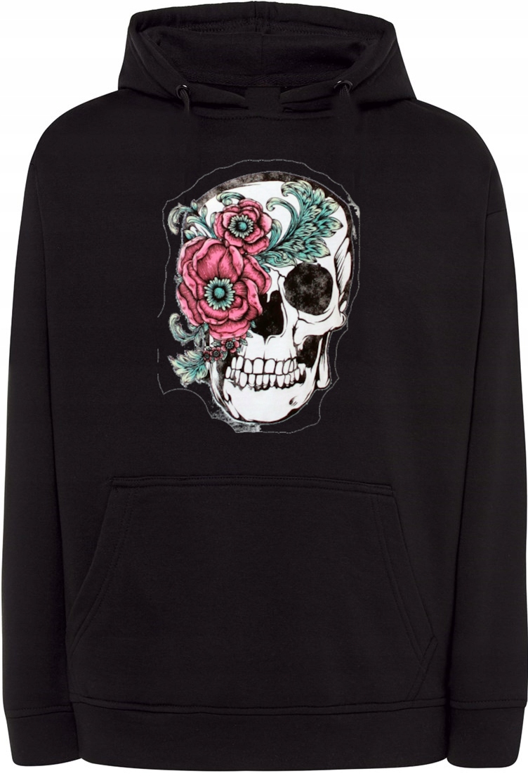 Mikina s potiskem Lebka a květinami r.XL