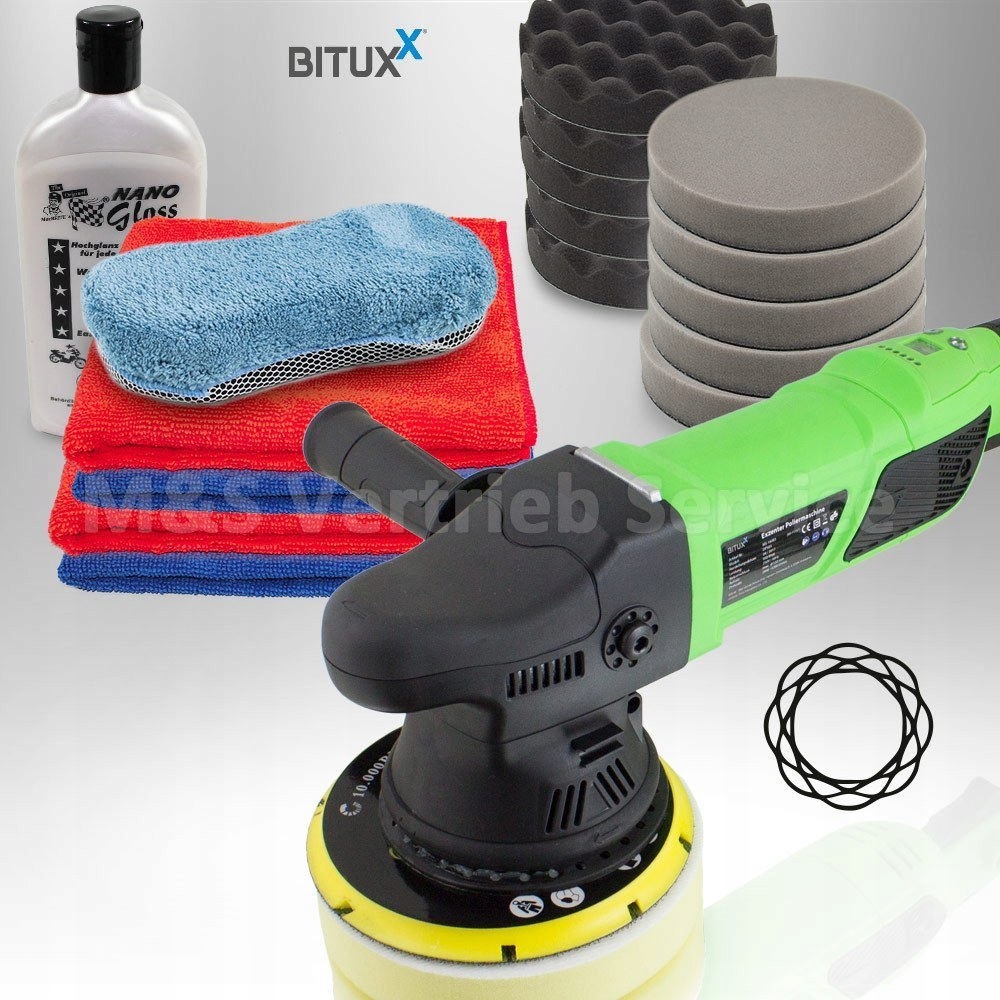 Polerka samochodowa 950w z akcesoriami ściereczki gąbki zapas węgla