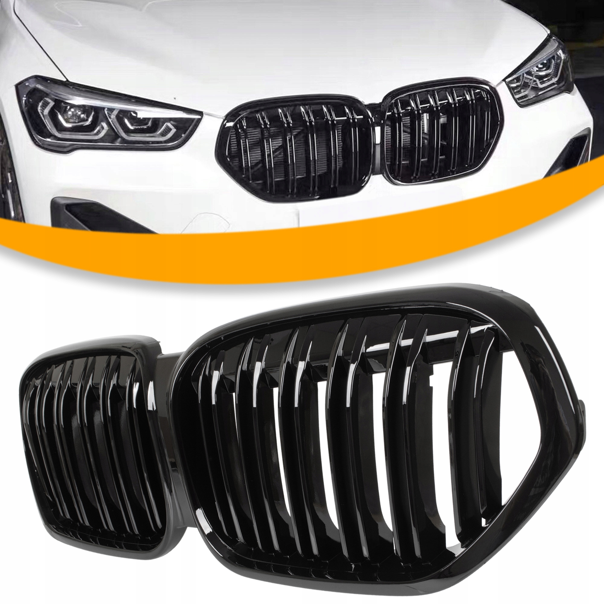 Atrapa Gril pro Bmw X1 F48 Ledvinky Dvojité Černý Lesk High Gloss