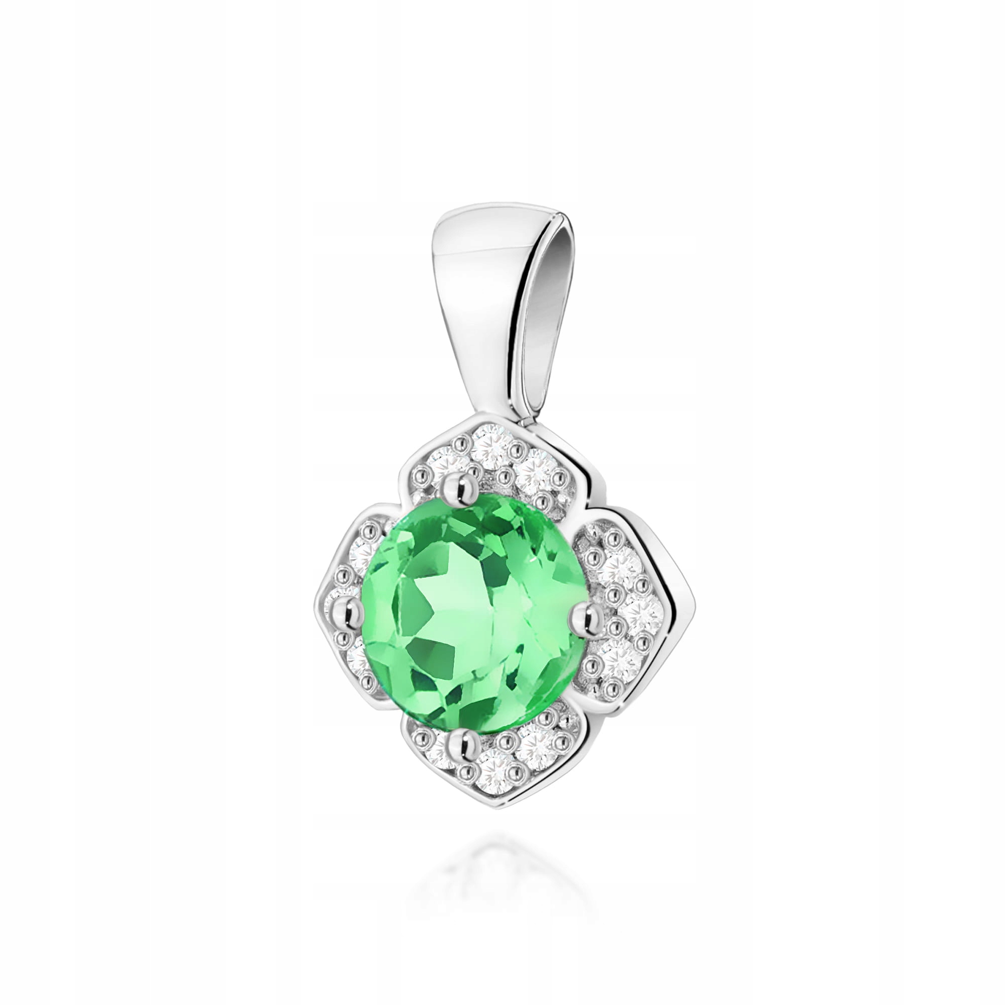 Přívěsek z bílého zlata 585, květ s přírodními smaragdy, briliant