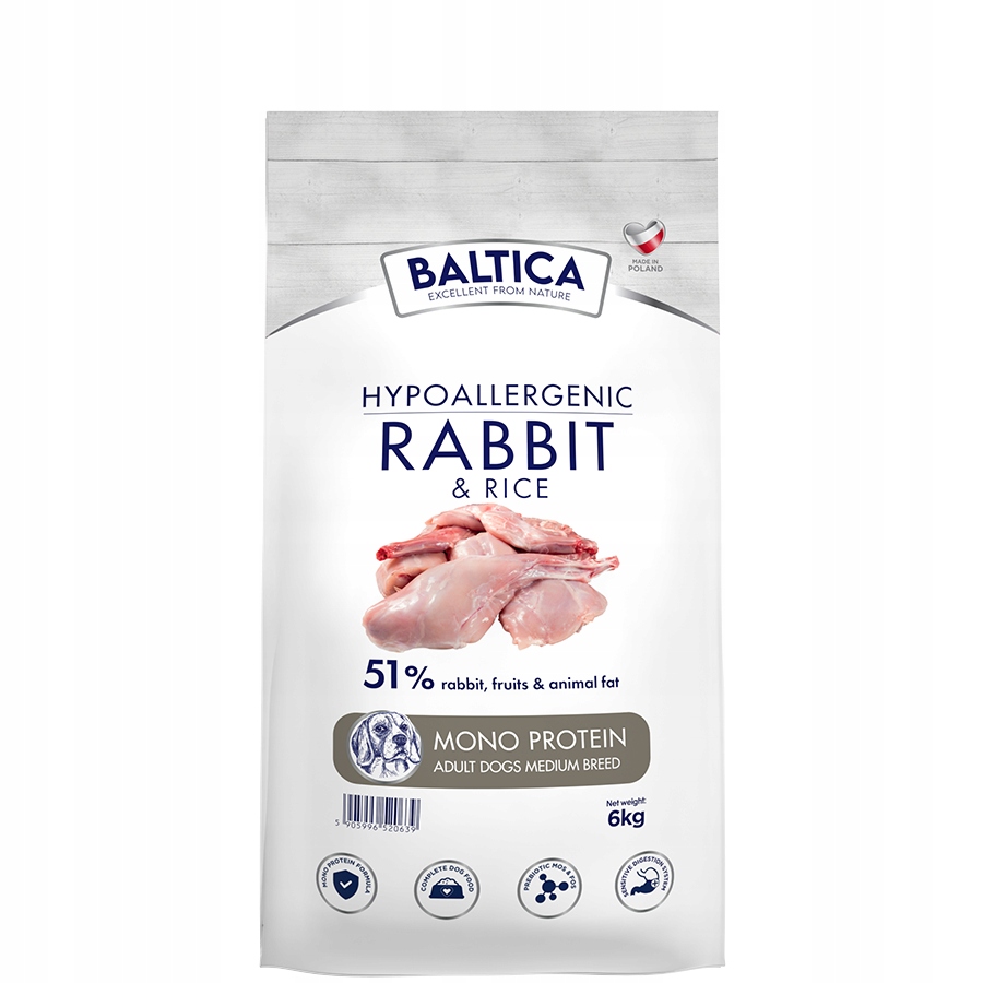 Baltica karma Monobiałkowa Rabbit dorosłe psy ras średnich Królik Ryż 2x3kg