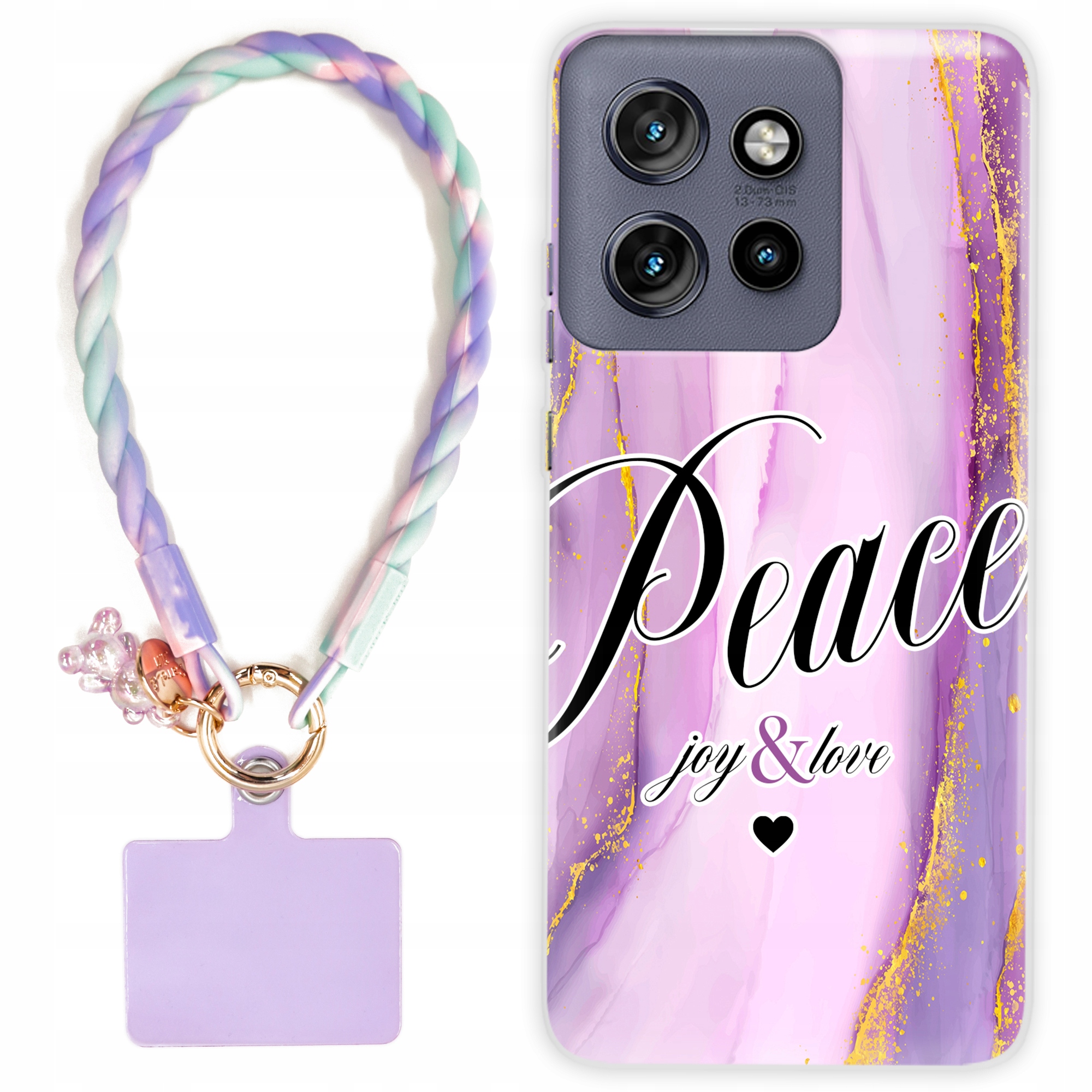 Etui Do Motorola Edge 50 Neo Case Peace Joy & Love fialovo-zlaté|štýlové