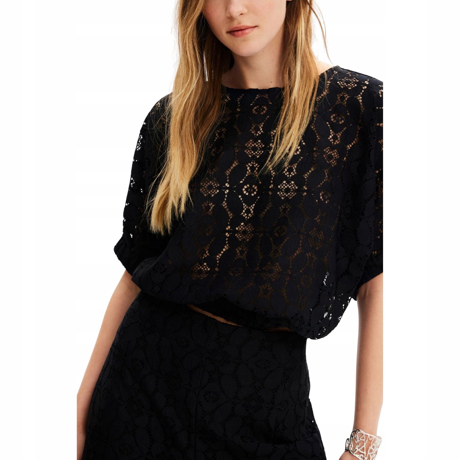 Dámská halenka Desigual , krátká elegantní černá, prolamovaná vel. L